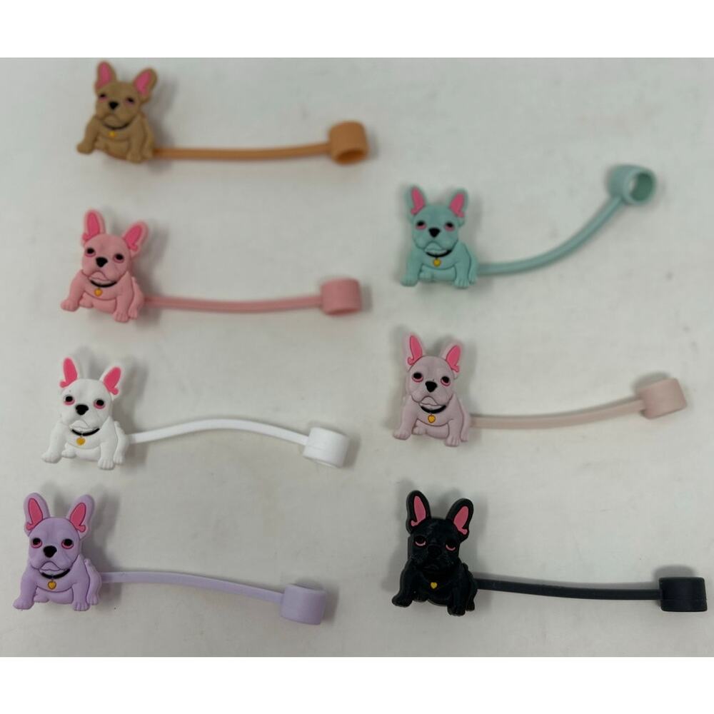 Straw Covers Set of 7 Brown Pink White‎ Purple Green Black Bull Dogs